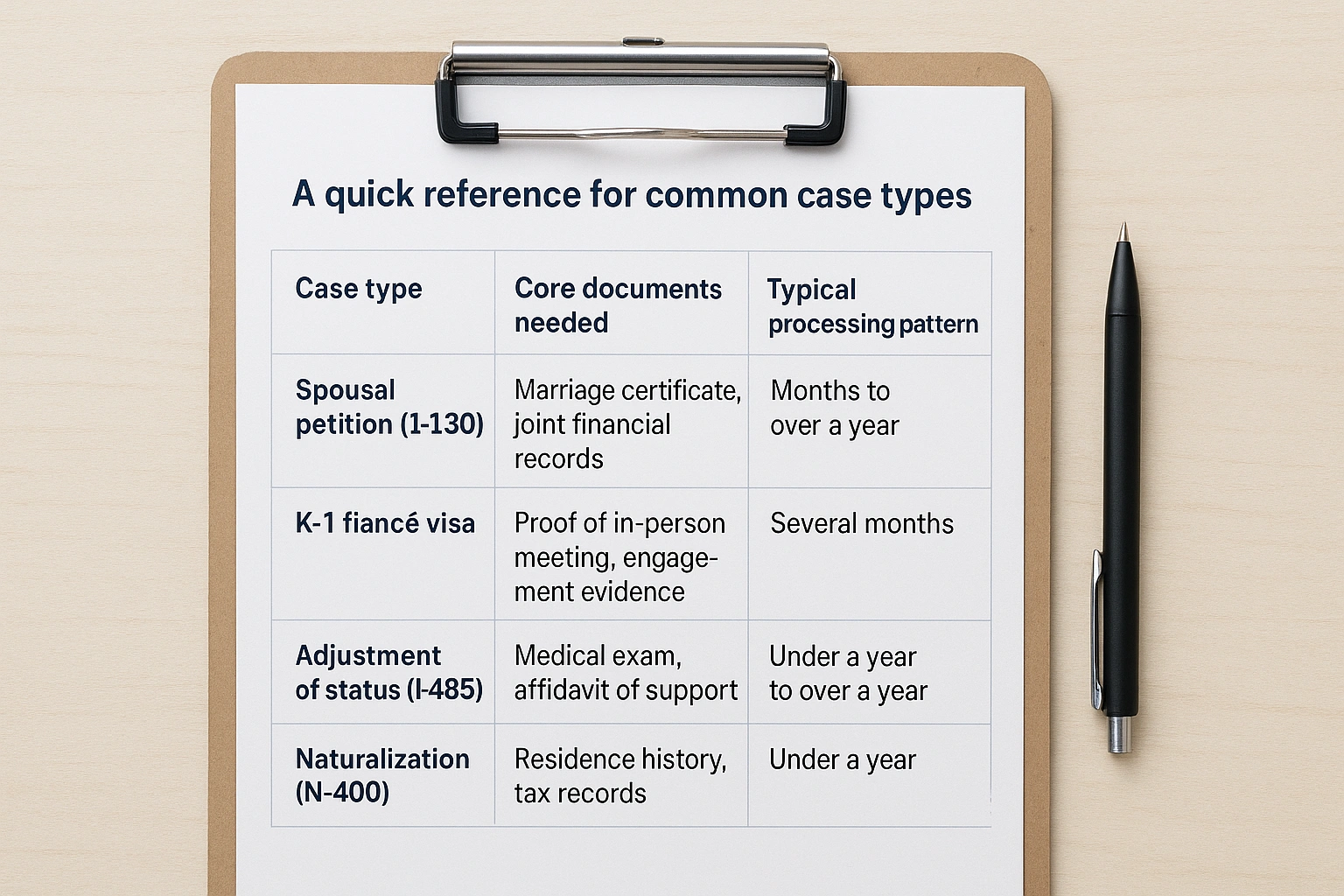 A quick reference for common case types