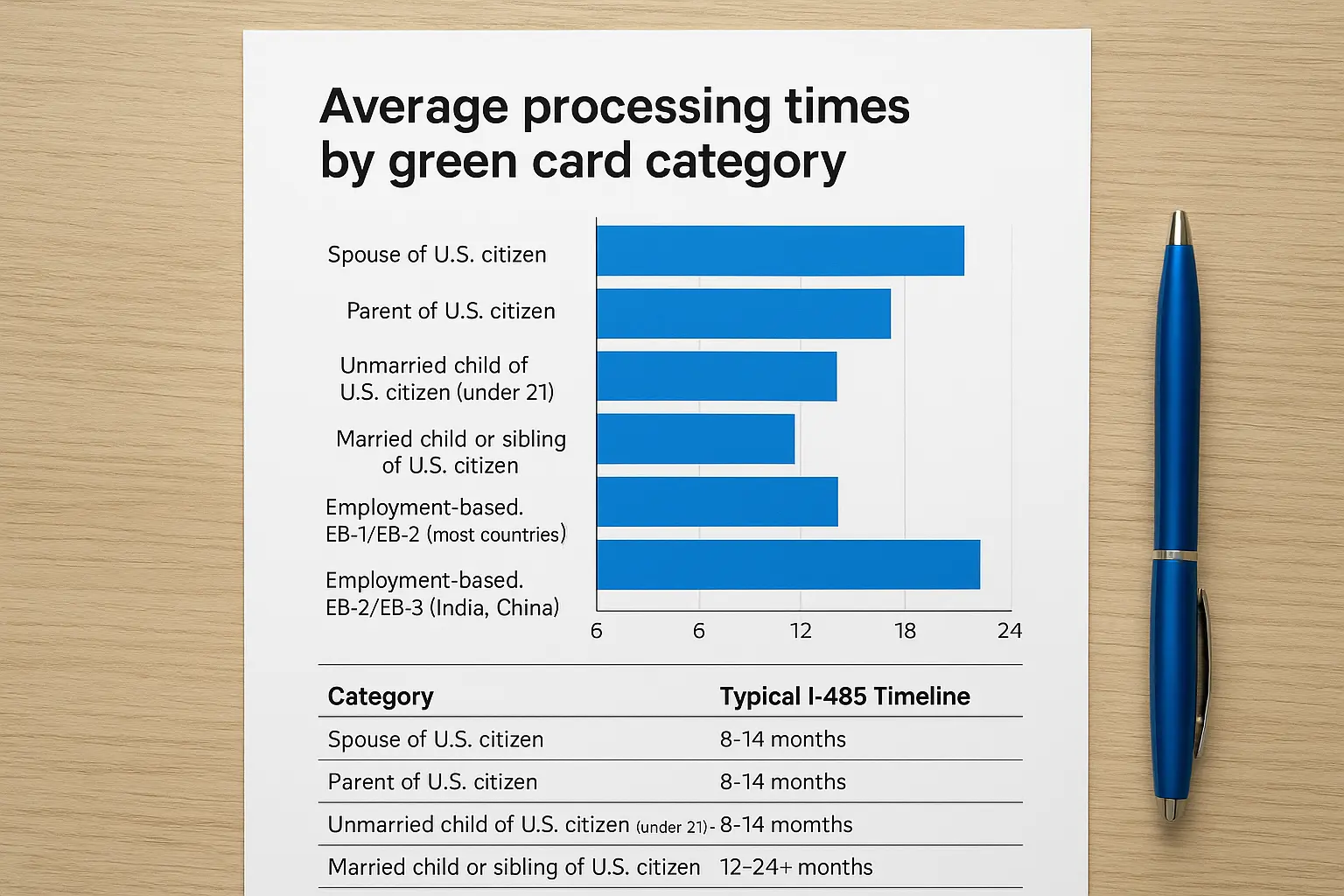 Average processing times by green card category