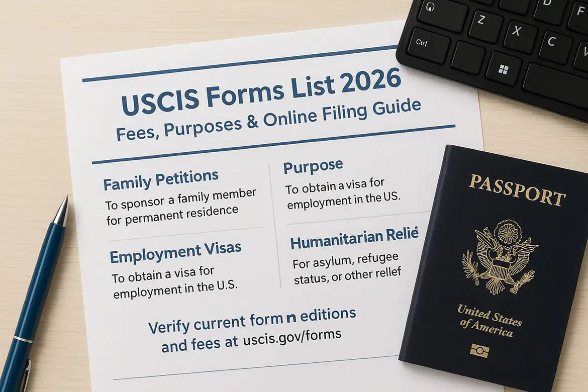 USCIS Forms List, Fees, Purposes and Online Filing Guide