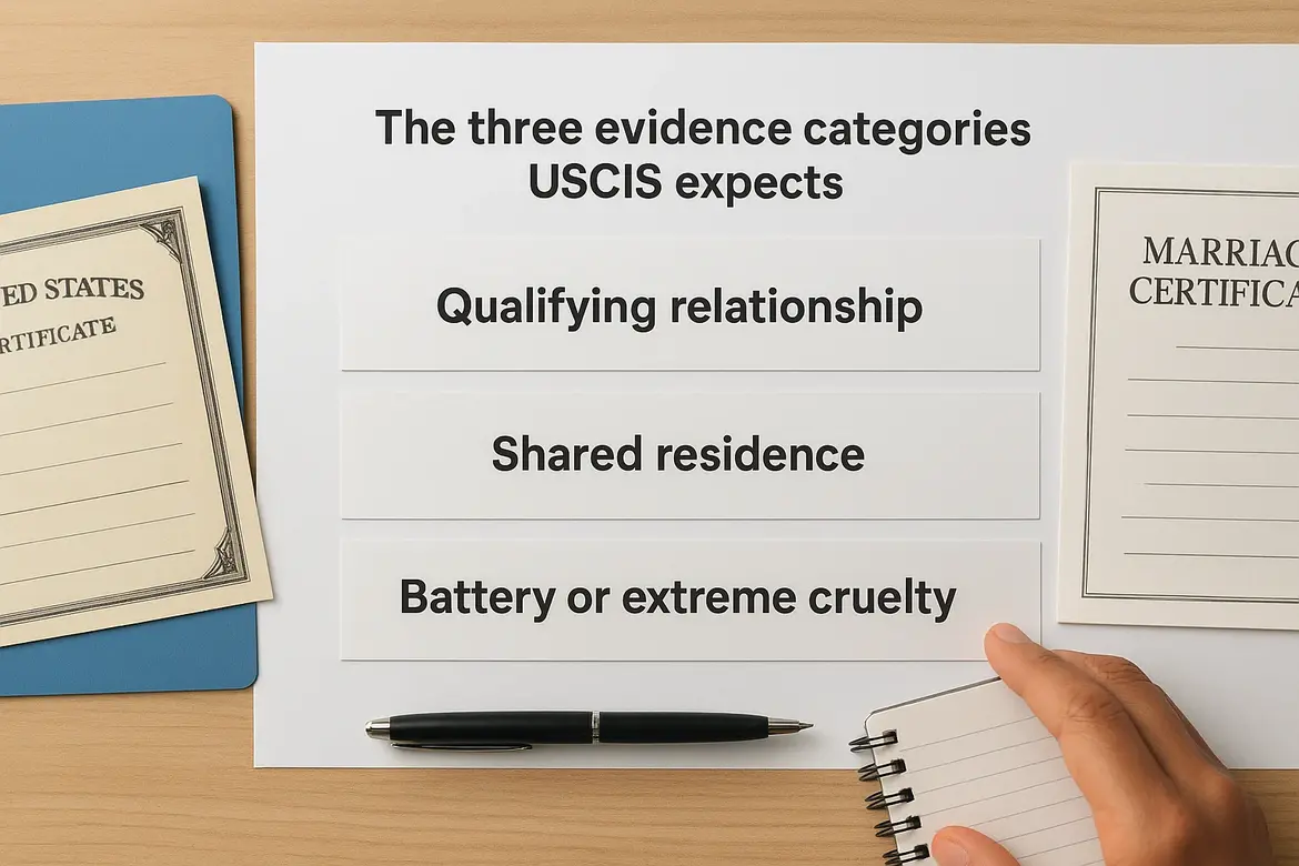 The three evidence categories USCIS expects